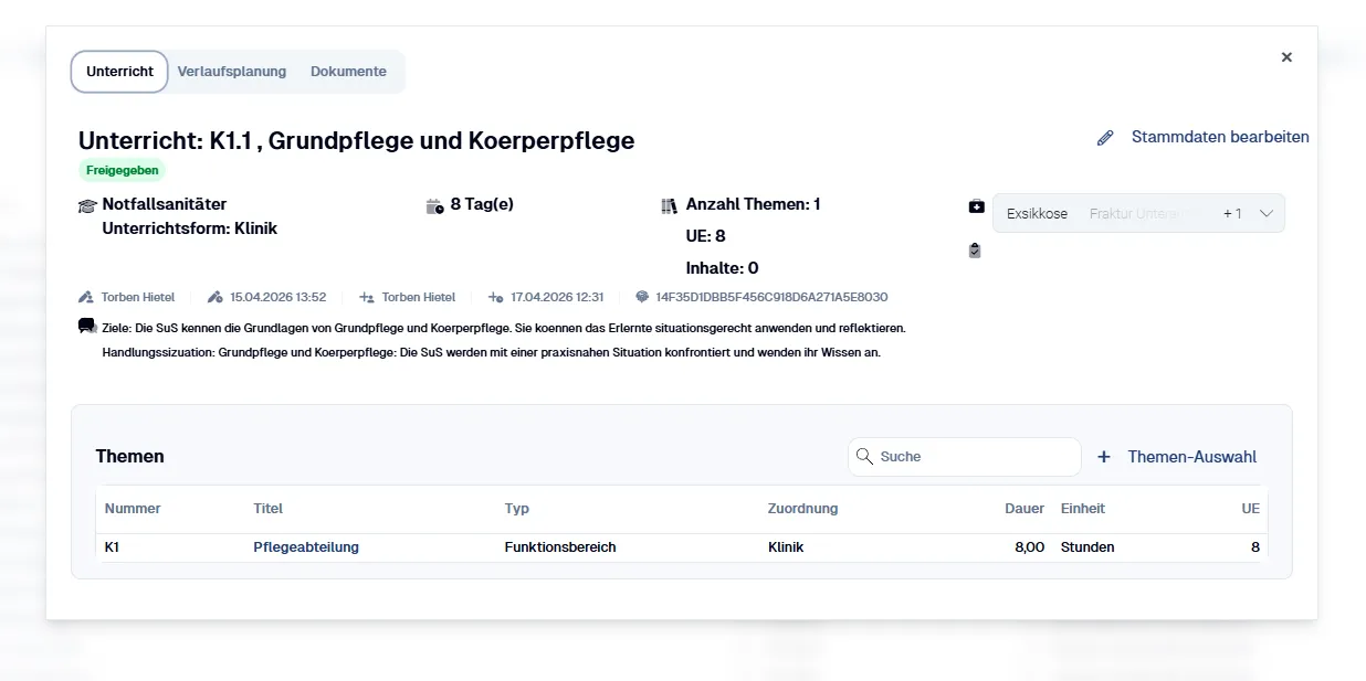 Auszubildende in Klassen aufnehmen.